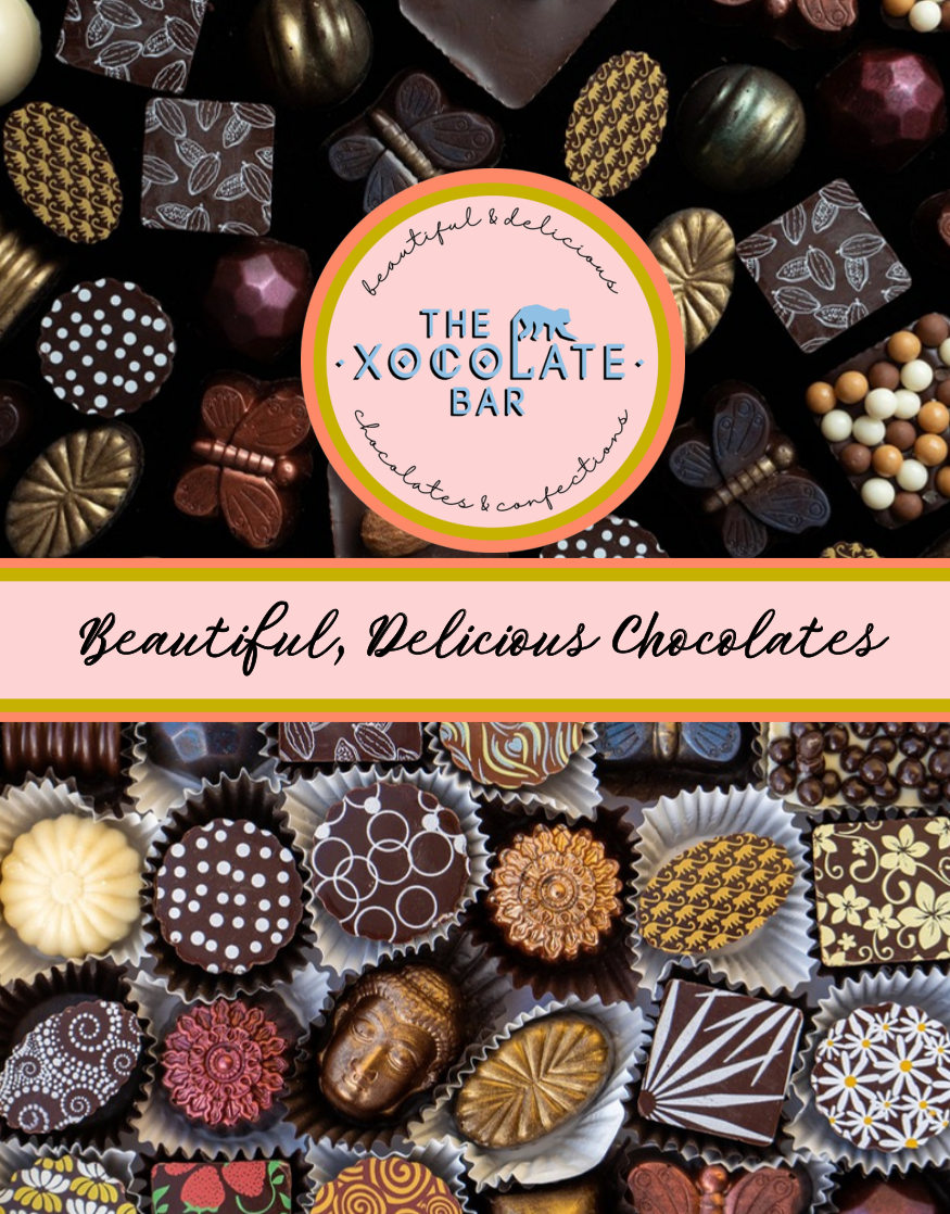 Colorful handmade chocolates and original Xocolate Bar identity
